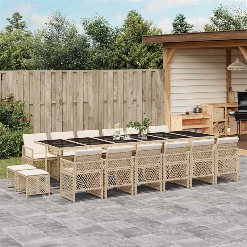Afuera Living 17 Piece Poly Rattan Garden Dining Set in Beige/Cream White