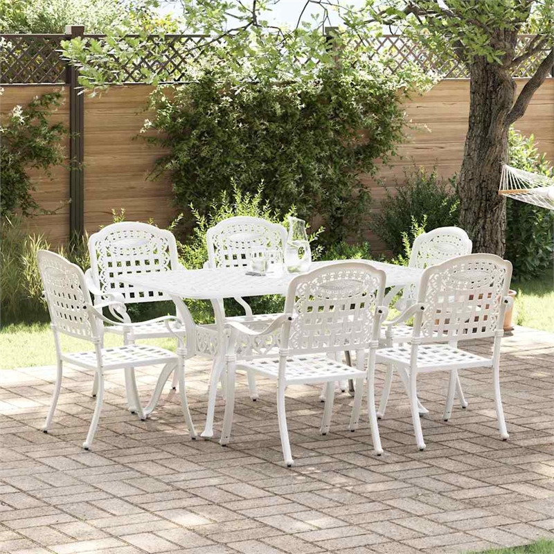 Afuera Living Contemporary 7 Piece Garden Dining Set in White