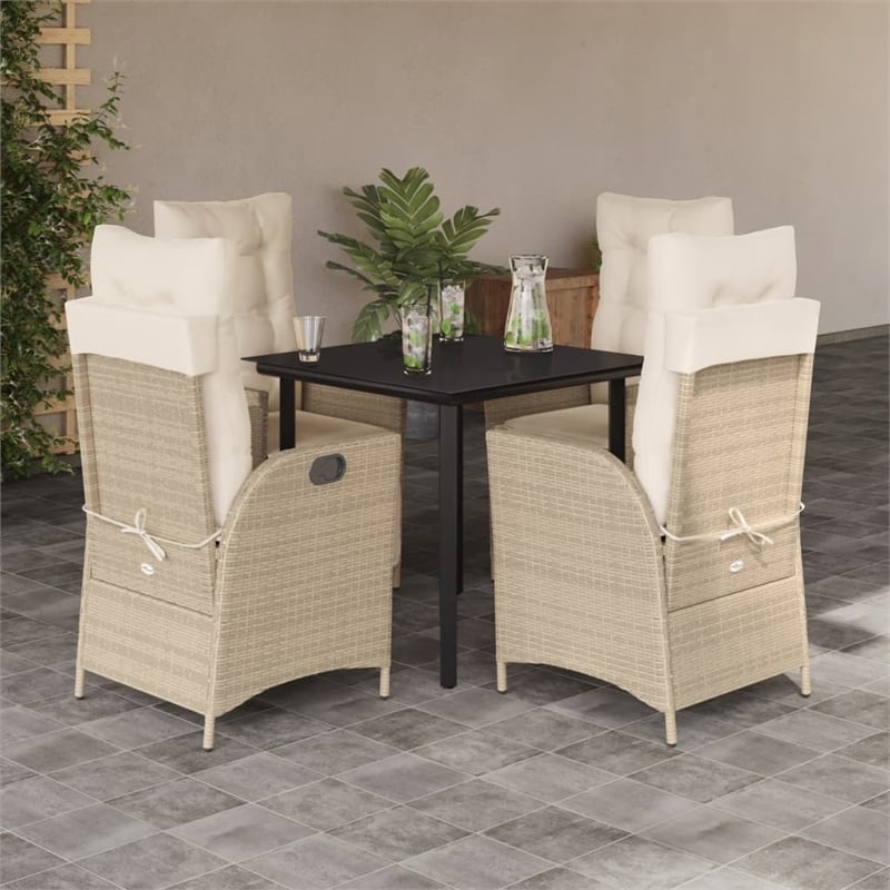 Afuera Living Contemporary Poly Rattan Garden Dining Set in Black