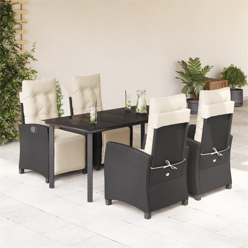 Afuera Living 5 Piece Poly Rattan Garden Dining Set in Black