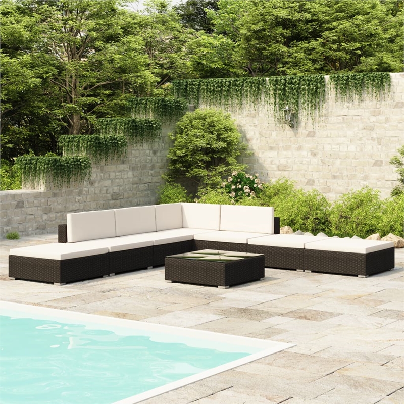 Afuera Living Contemporary 8 Piece Poly Rattan Furniture Set in Black