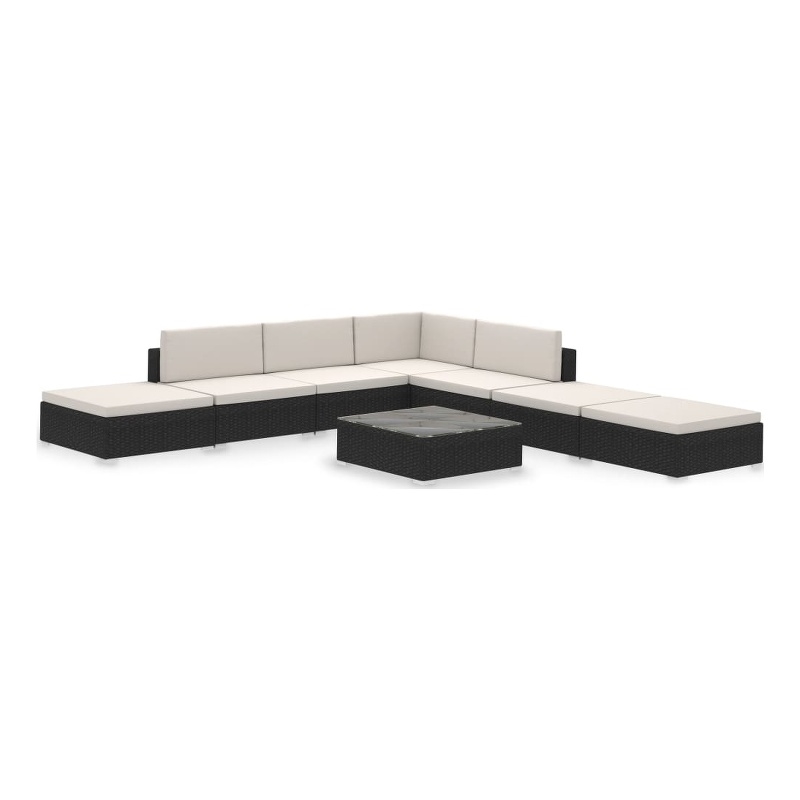 Afuera Living Contemporary 8 Piece Poly Rattan Furniture Set in Black