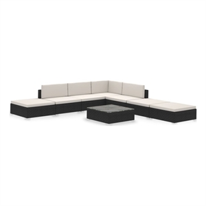 Afuera Living Contemporary 8 Piece Poly Rattan Furniture Set in Black