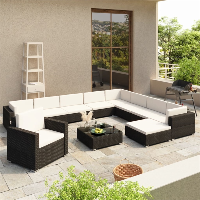 Afuera Living 12 Piece Poly Rattan Large Furniture Set in Black