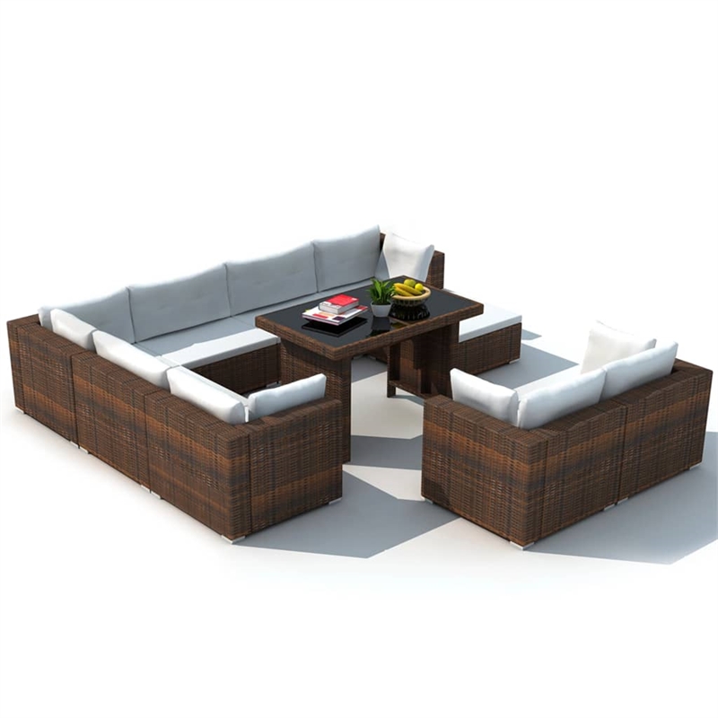 Afuera Living 10 Piece Poly Rattan Furniture Set in Brown/Cream