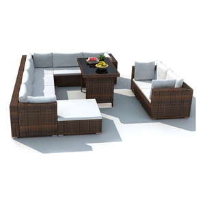 Afuera Living 10 Piece Poly Rattan Furniture Set in Brown/Cream