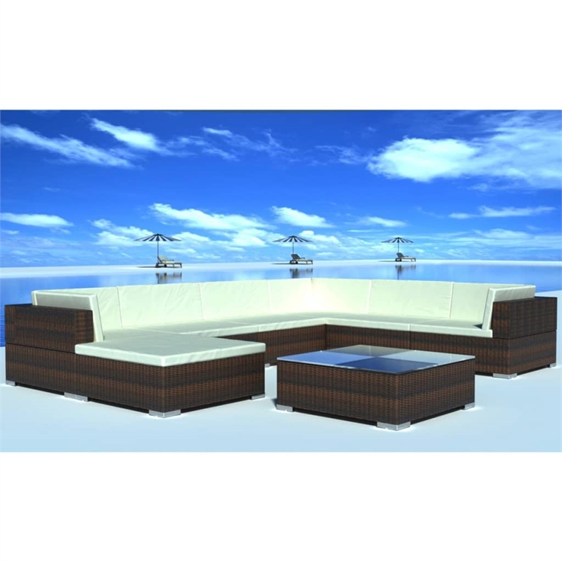 Afuera Living Contemporary 8 Piece Steel Large Lounge Set in Brown