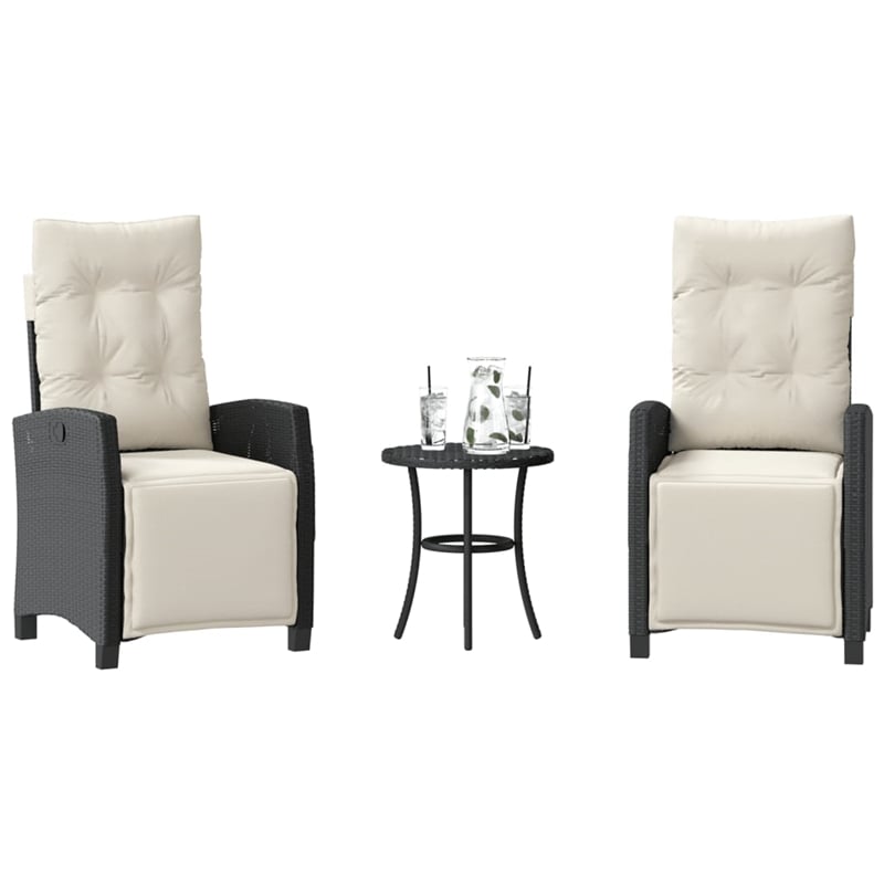 Afuera Living 3 Piece Poly Rattan Small Bistro Set in Black/Cream