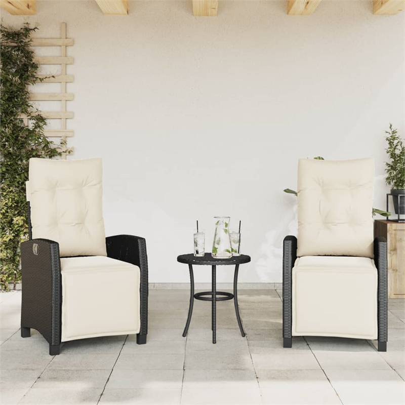 Afuera Living 3 Piece Poly Rattan Small Bistro Set in Black/Cream