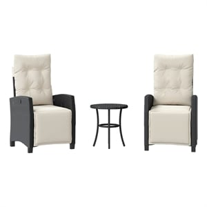 Afuera Living 3 Piece Poly Rattan Small Bistro Set in Black/Cream