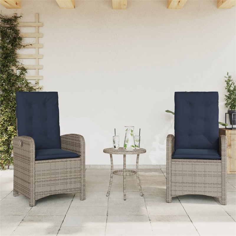 Afuera Living Contemporary Poly Rattan Bistro Set in Gray/Blue
