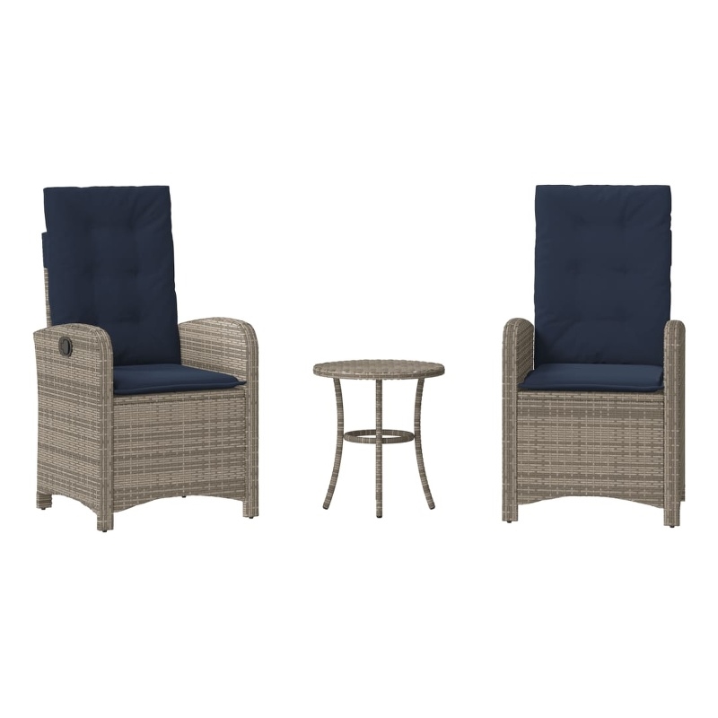 Afuera Living Contemporary Poly Rattan Bistro Set in Gray/Blue