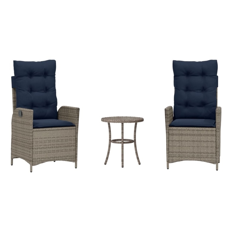 Afuera Living Contemporary Synthetic Poly Rattan 3 Piece Bistro Set in Gray