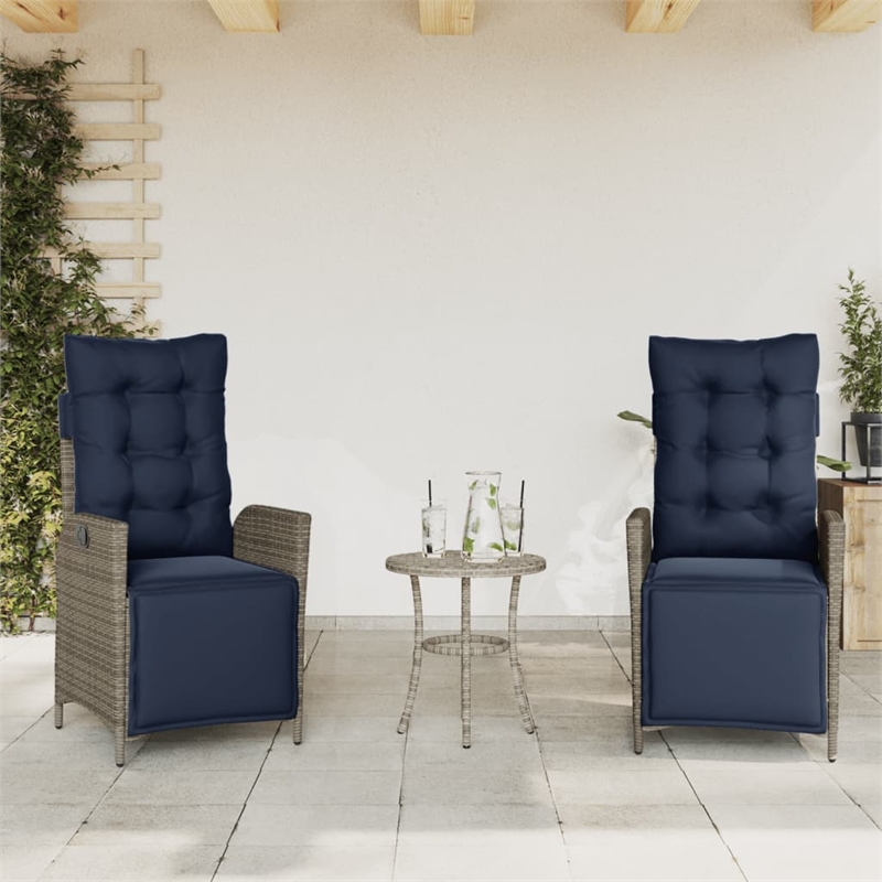 Afuera Living 3 Piece Poly Rattan Small Bistro Set in Gray/Blue
