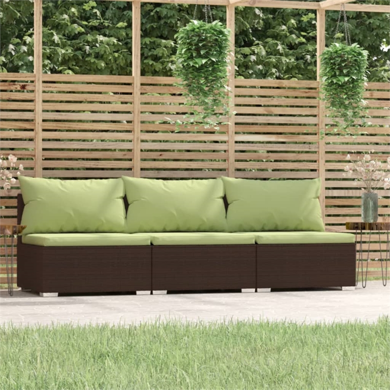 Afuera Living Contemporary Poly Rattan 3-Seater Rectangular Sofa