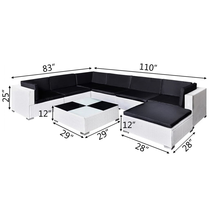 Afuera Living 8 Piece Poly Rattan Patio Furniture in Black/White