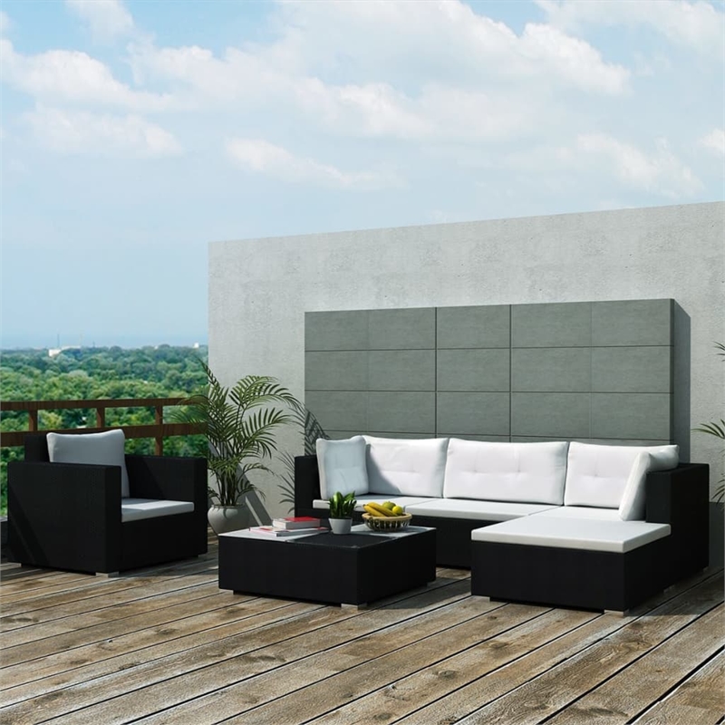 Afuera Living 6 Piece Poly Rattan Patio Sofa Set in Black/Cream