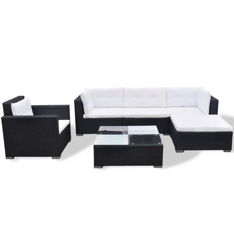 Afuera Living 6 Piece Poly Rattan Patio Sofa Set in Black/Cream