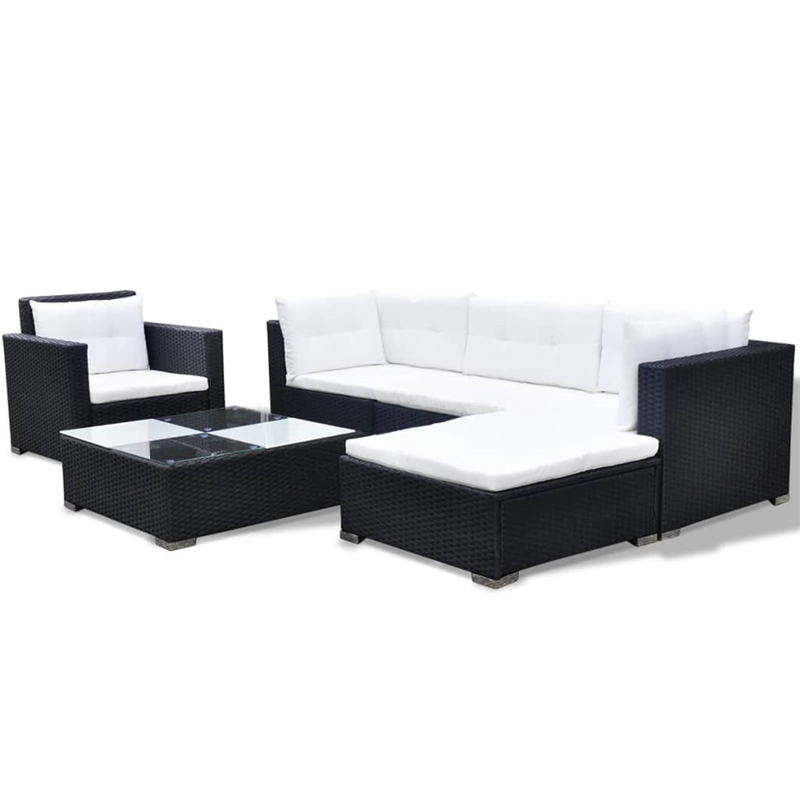 Afuera Living 6 Piece Poly Rattan Patio Sofa Set in Black/Cream