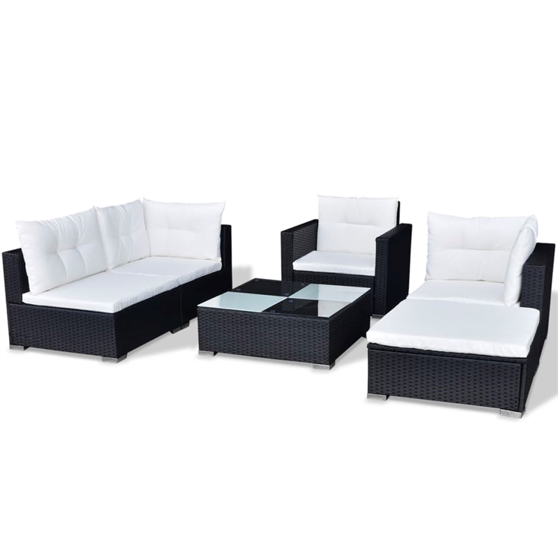 Afuera Living 6 Piece Poly Rattan Patio Sofa Set in Black/Cream