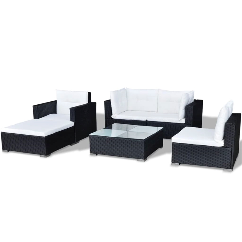 Afuera Living 6 Piece Poly Rattan Patio Sofa Set in Black/Cream