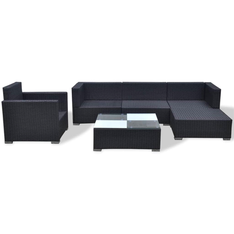 Afuera Living 6 Piece Poly Rattan Patio Sofa Set in Black/Cream