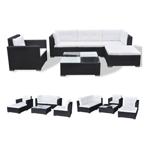 Afuera Living 6 Piece Poly Rattan Patio Sofa Set in Black/Cream