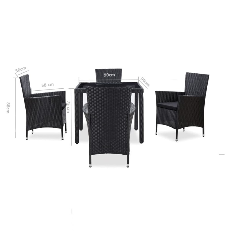 Afuera Living Contemporary 5 Piece Steel Furniture Set in Black