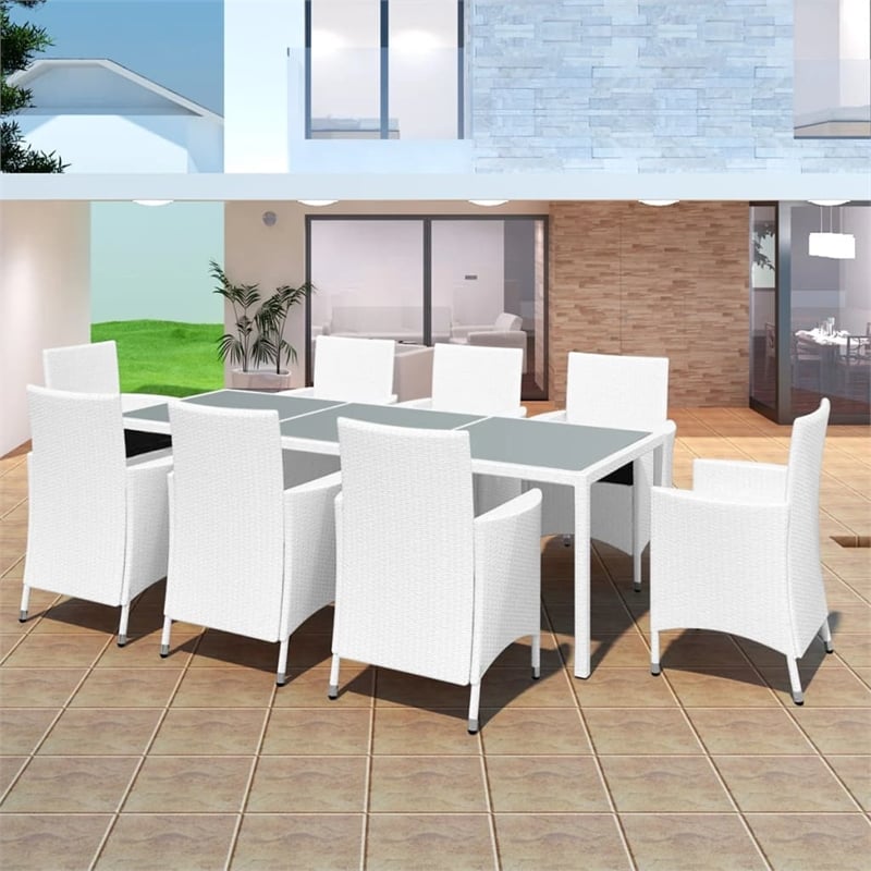 Afuera Living 9 Piece Poly Rattan Large Furniture Set in White/Cream