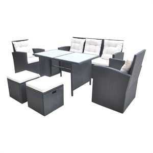 Afuera Living Contemporary 7 Piece Furniture Set in Black/Cream