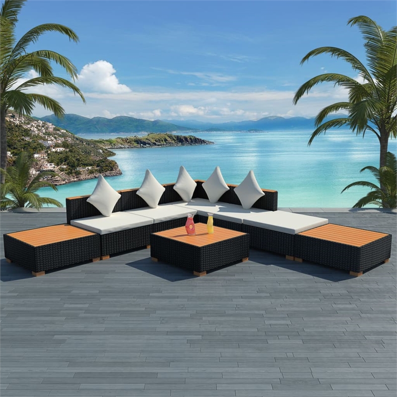 Afuera Living Contemporary 8 Piece Poly Rattan Sofa Set in Black/Brown