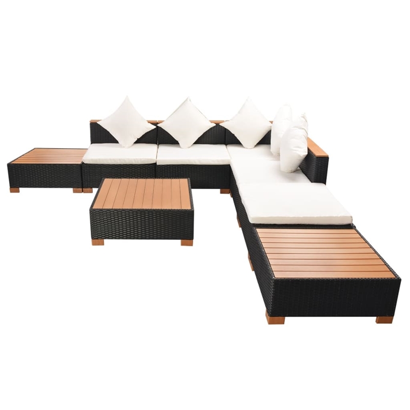 Afuera Living Contemporary 8 Piece Poly Rattan Sofa Set in Black/Brown