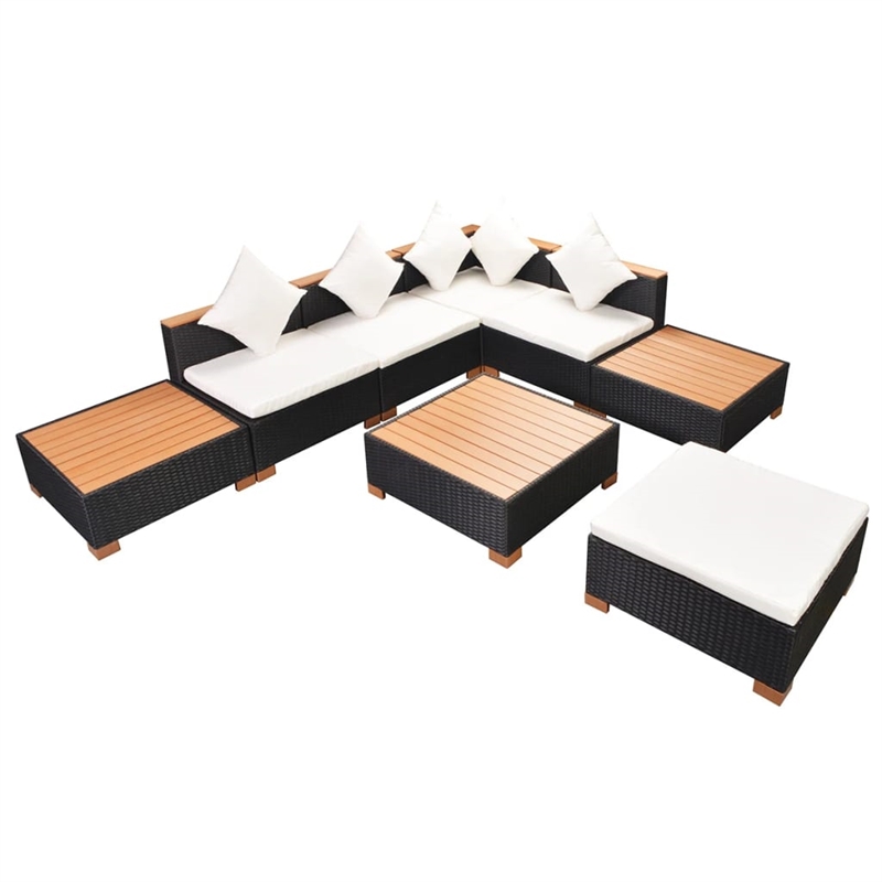 Afuera Living Contemporary 8 Piece Poly Rattan Sofa Set in Black/Brown