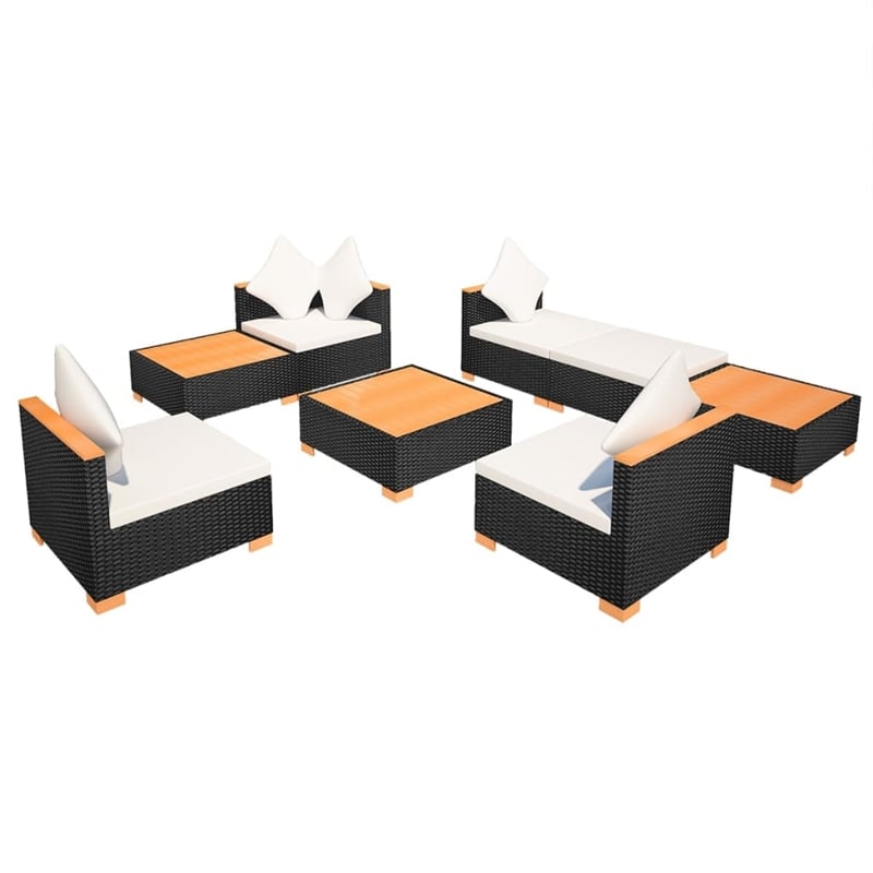 Afuera Living Contemporary 8 Piece Poly Rattan Sofa Set in Black/Brown