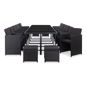 Afuera Living Contemporary 17 Piece Poly Rattan Furniture Set in Black