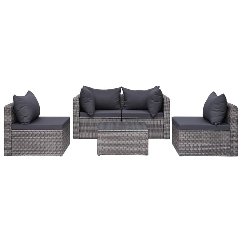 Afuera Living Contemporary 5 Piece Poly Rattan Sofa Set in Gray