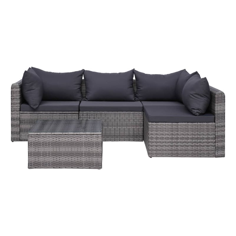 Afuera Living Contemporary 5 Piece Poly Rattan Sofa Set in Gray