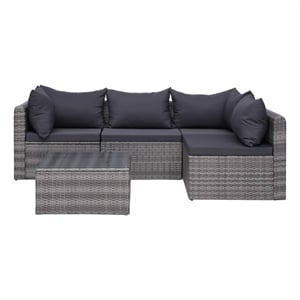 Afuera Living Contemporary 5 Piece Poly Rattan Sofa Set in Gray