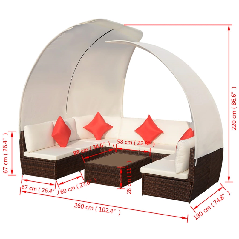 Afuera Living Contemporary 9 Piece Lounge Set in White/Red/Brown/Cream