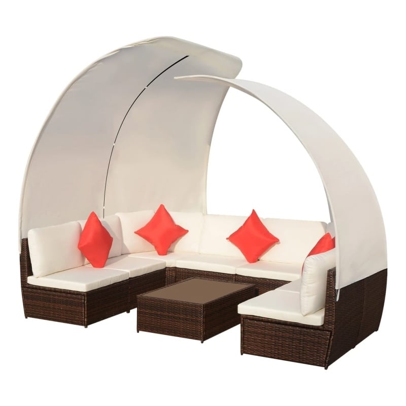 Afuera Living Contemporary 9 Piece Lounge Set in White/Red/Brown/Cream