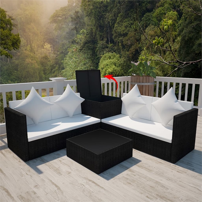 Afuera Living 4 Piece Poly Rattan Medium Patio Furniture in Black