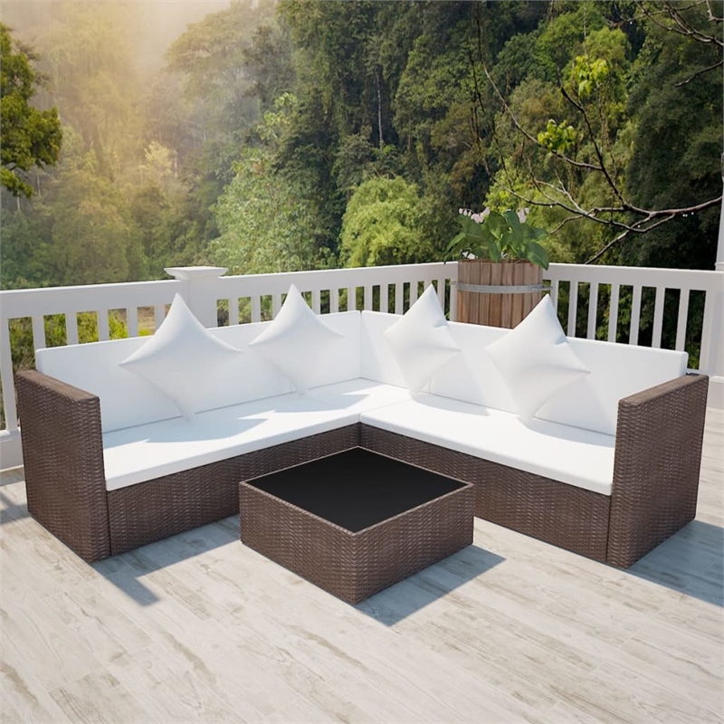 Afuera Living 4 Piece Poly Rattan Medium Patio Furniture in Brown