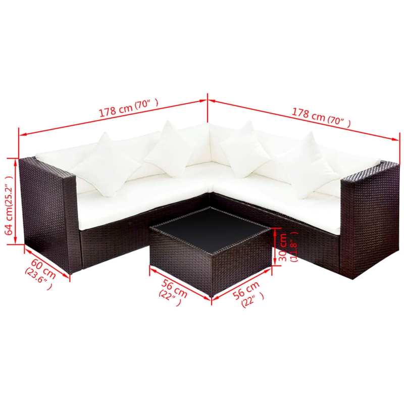 Afuera Living 4 Piece Poly Rattan Medium Patio Furniture in Brown