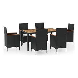 Afuera Living Contemporary Synthetic Poly Rattan Dining Set in Black