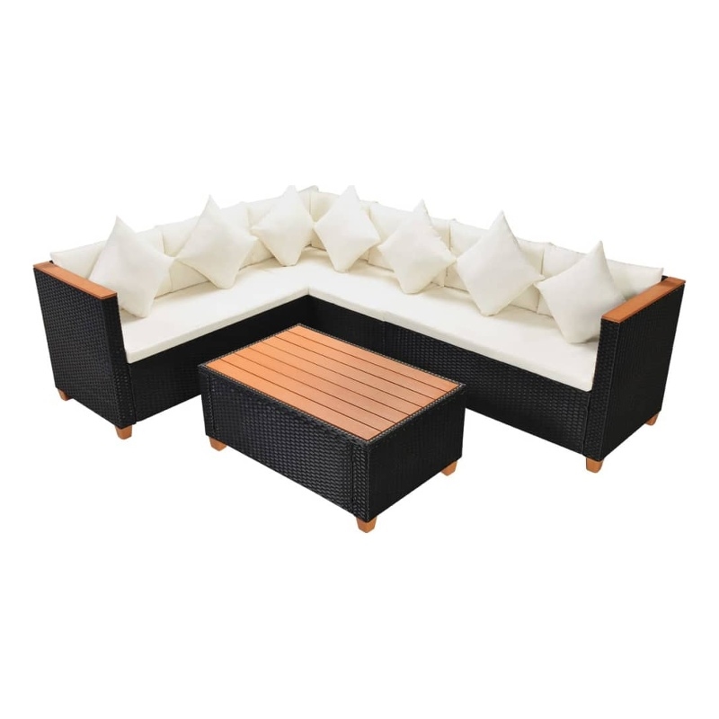 Afuera Living Contemporary Poly Rattan Patio Furniture in Black/Cream