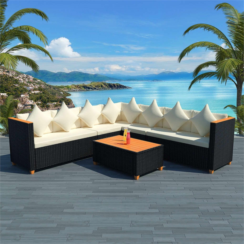 Afuera Living 5 Piece Poly Rattan Large Patio Furniture in Black