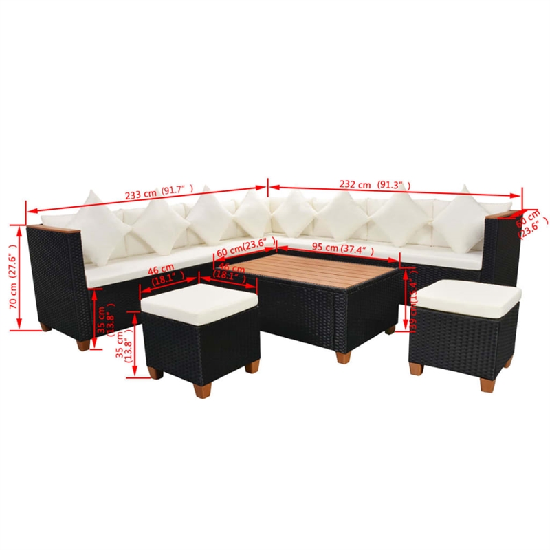 Afuera Living 7 Piece Poly Rattan Large Patio Furniture in Black