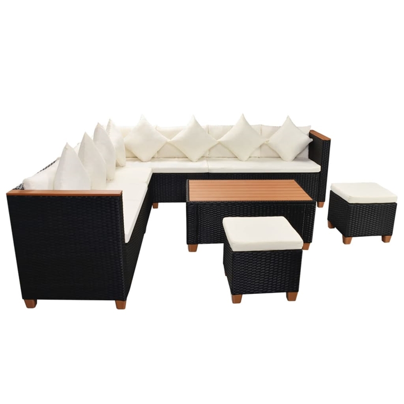Afuera Living 7 Piece Poly Rattan Large Patio Furniture in Black
