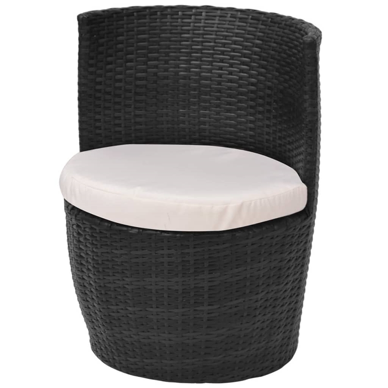 Afuera Living Contemporary Synthetic Poly Rattan 3 Piece Sofa in Black/Cream
