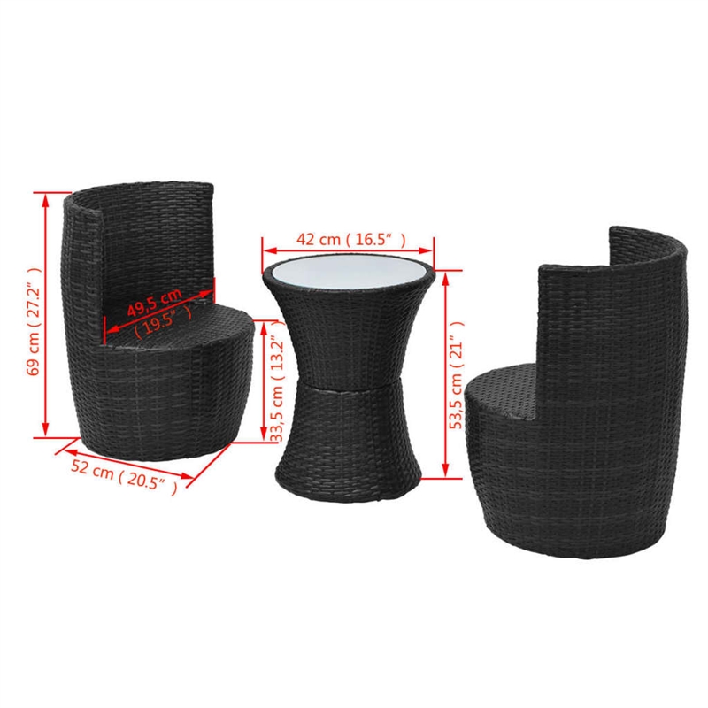 Afuera Living Contemporary Synthetic Poly Rattan 3 Piece Sofa in Black/Cream